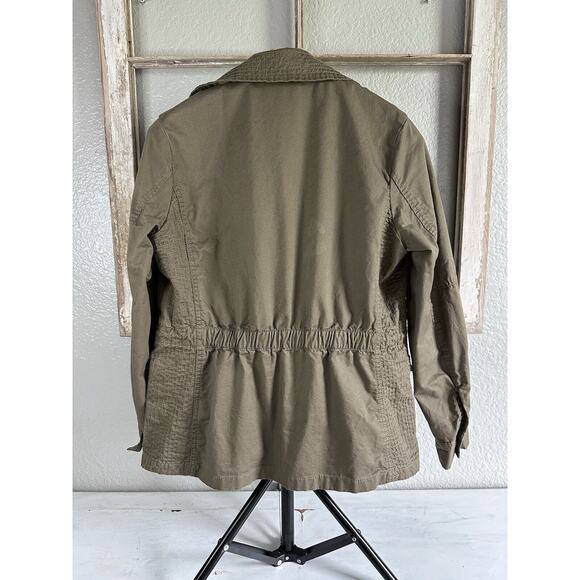 Womens Utility Jacket Love Tree Olive Green LS Zips & Snaps Size Small - Picture 2 of 16